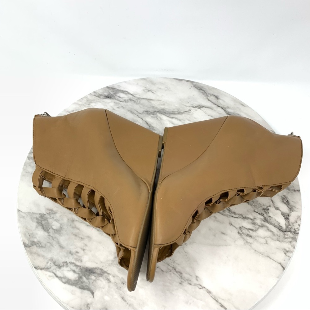 Kelsi Dagger Innis Knot Cage Brown Leather Wedges 8 Edgy Avant Garde Alt Boho - Picture 6 of 14